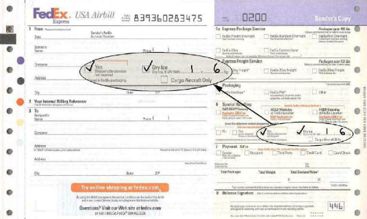 sample fedex shipping label for dry ice