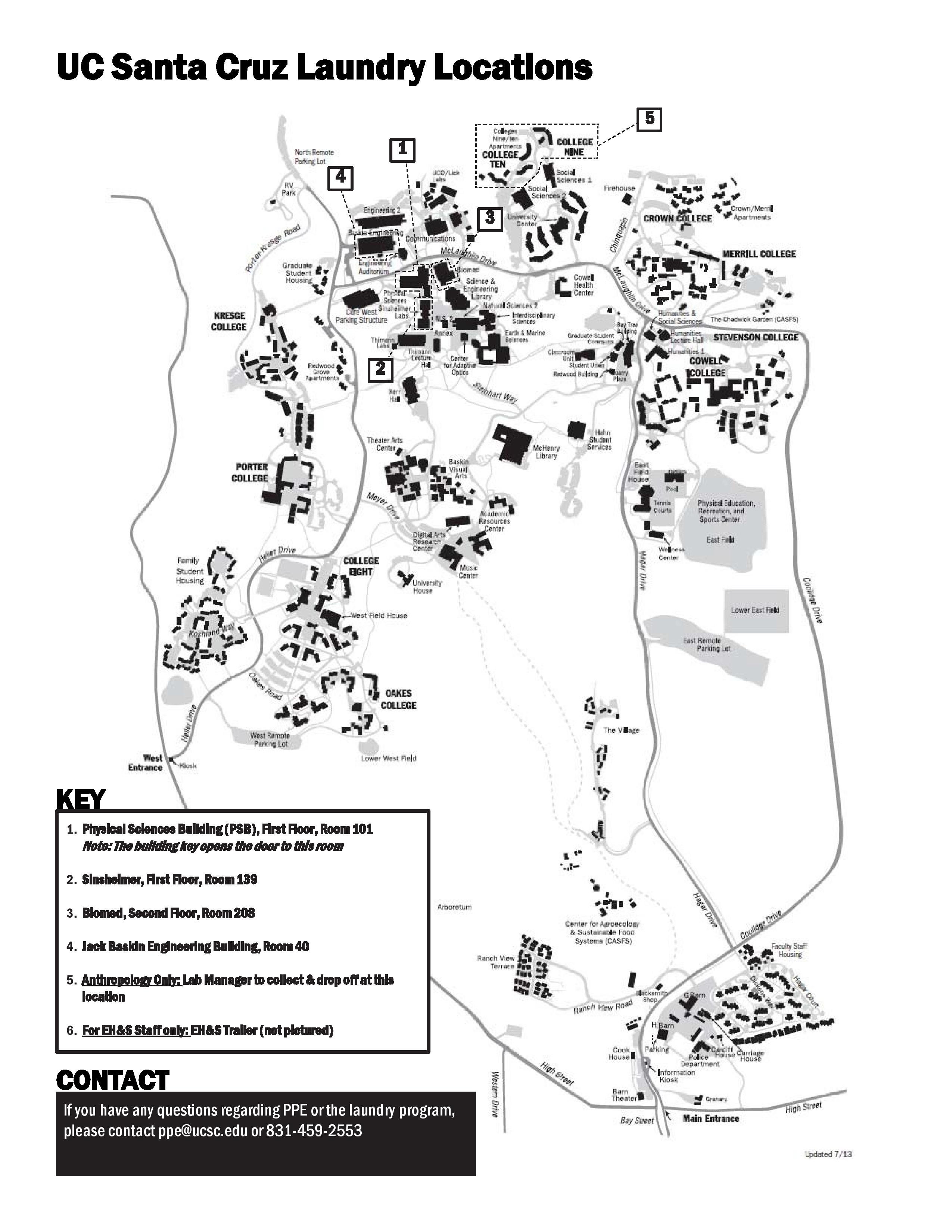 campus laundry map with PPE locations