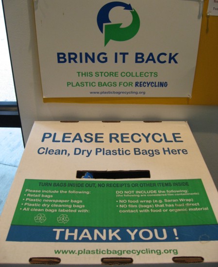 image of plastic bags recycling bin at bookstore